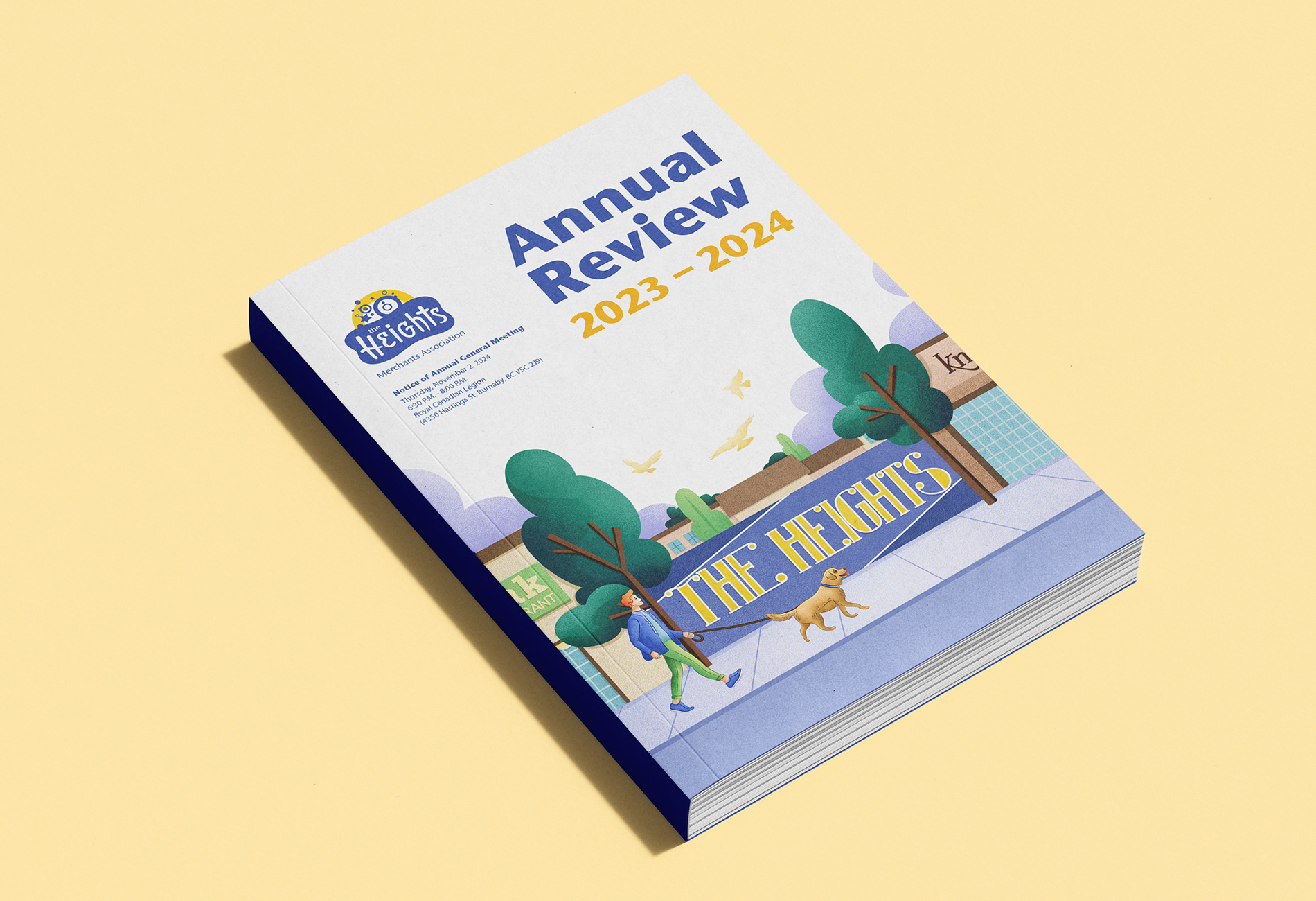 Annual review and print design for the Heights Merchants Association in Burnaby Heights.